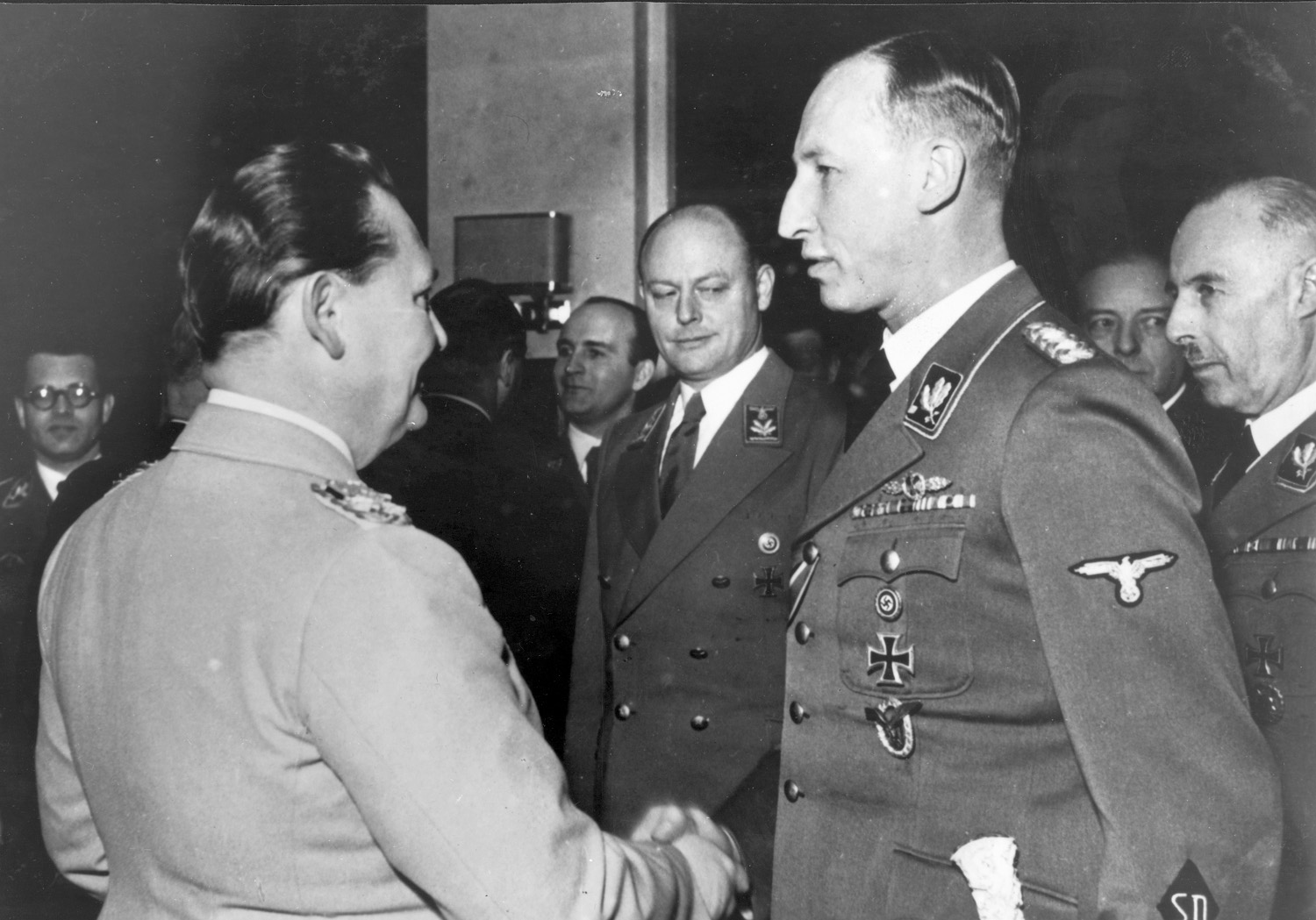 SS General Reinhard Heydrich greets Reichsmarshal Hermann Göring on the Luftwaffe chief’s birthday, January 12, 1941.