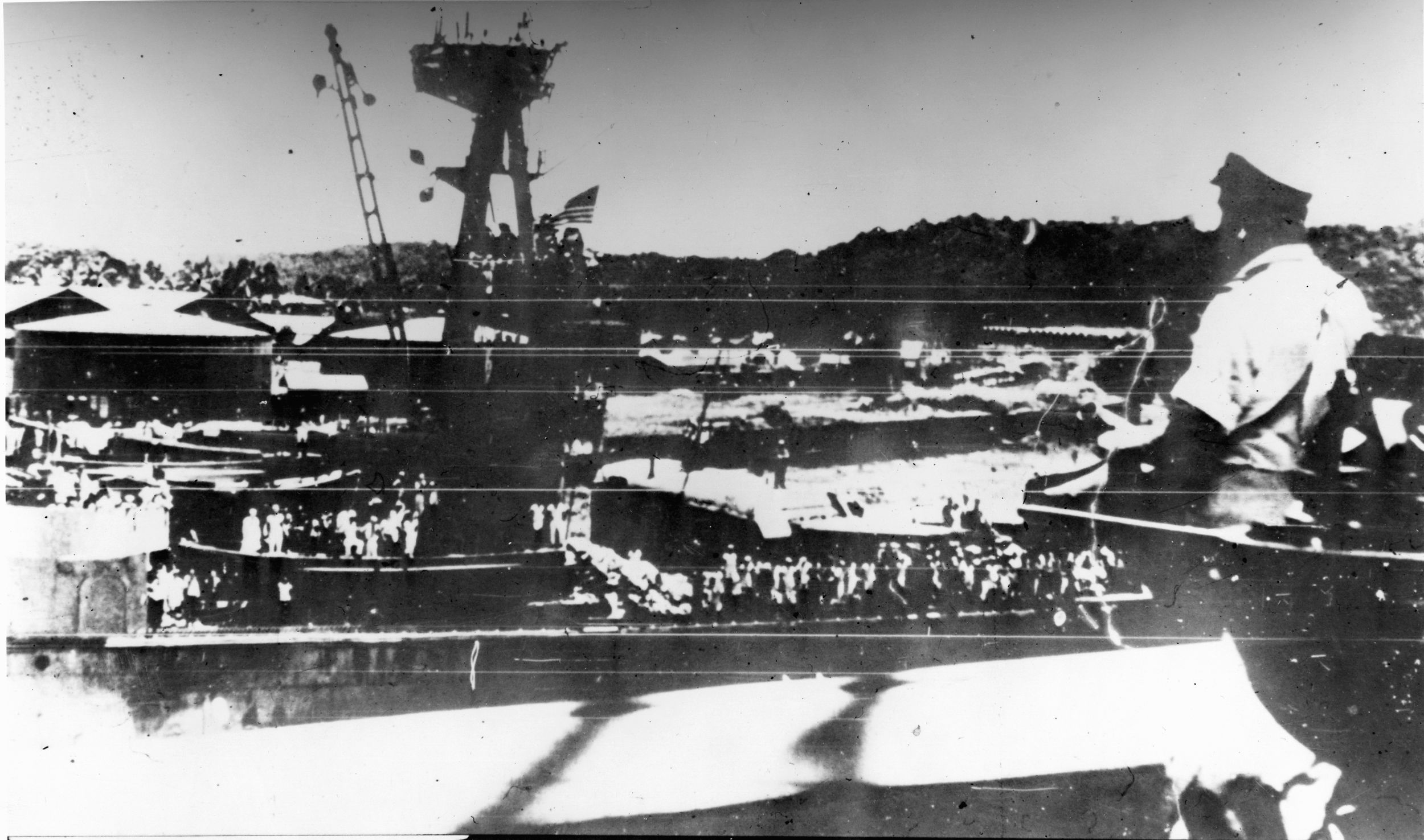 In a photo taken from the USS Marblehead, Houston sails the waters at Tjilajap, Java, on February 6, 1942—less than month before she went down at Sunda Strait.