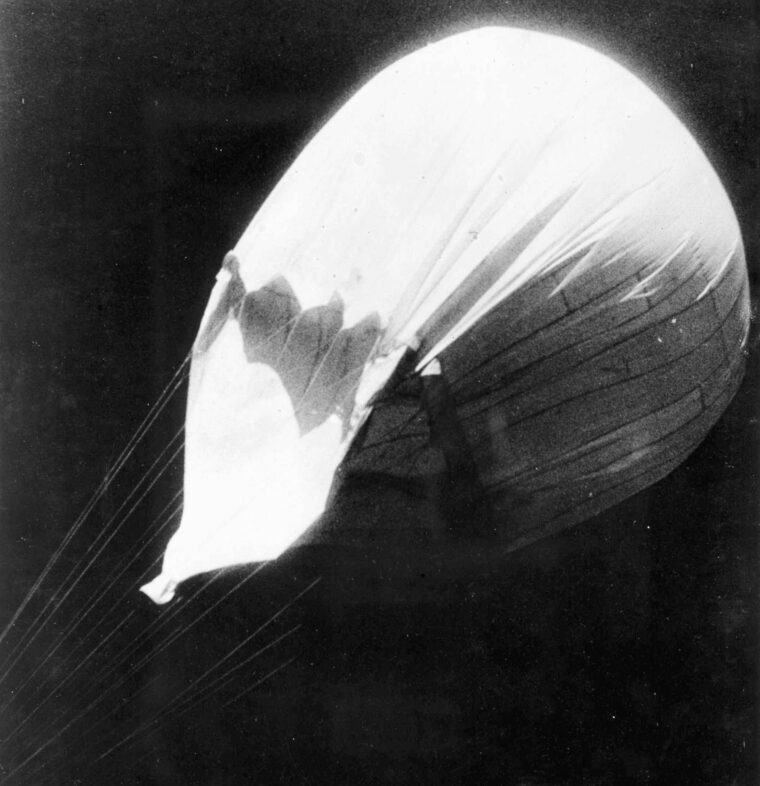 This aerial photo of a Japanese balloon was taken by a persuing Bell P-63.