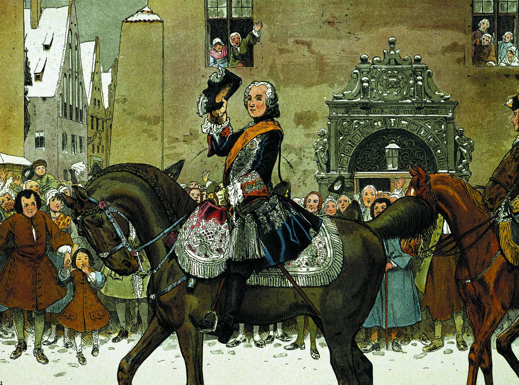 A triumphant Frederick II accepts the surrender of the Silesian city of Breslau on January 1, 1741. The real battle was yet to come.