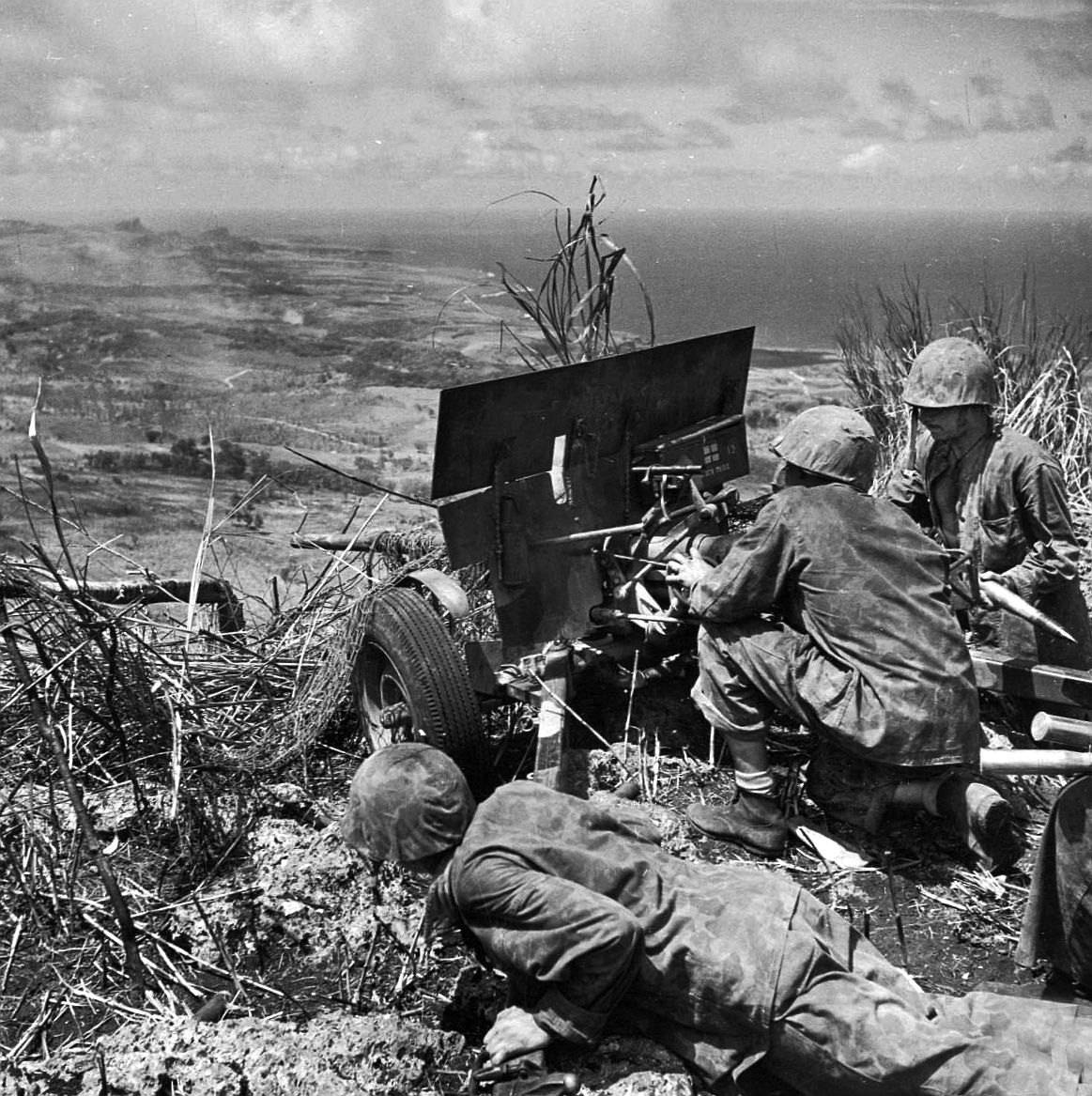 Marines on Saipan fire a 37mm gun at Japanese positions. The 37mm provided enough firepower to destroy Japanese machine-gun nests and to decimate infantry concentrations.