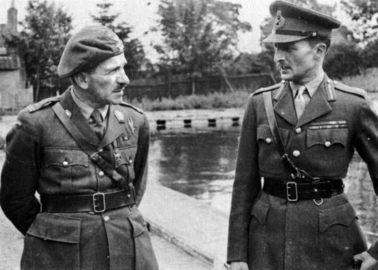 Polish General Stanislaw Sosabowski (left), commander of the Polish 1st Independent Parachute Brigade, confers with British General F.M. Browning, who wanted the Polish unit to serve under his direct command.