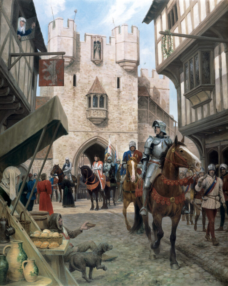 Yorkist English King Edward IV rides into London on April 11, 1471, at the head of a powerful army to reclaim his throne. Edward had sought refuge in Flanders the previous fall when his former mentor and chief ally, the Earl of Warwick, raised a large rebel army to lead against him and restored Lancastrian King Henry VI to the throne.
