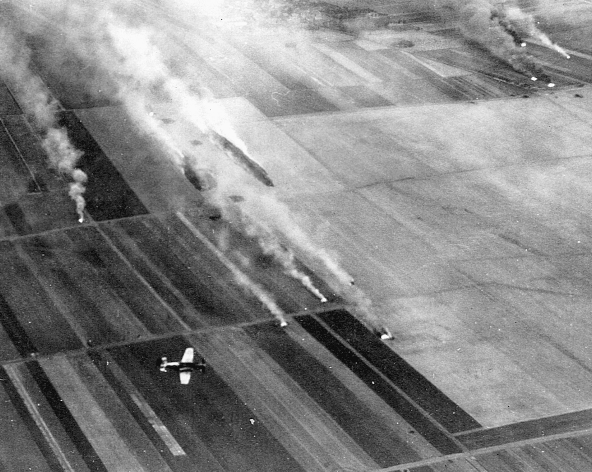 A plane from the 4th Fighter Group attacks a German airdrone near Leipzig in February 1945.