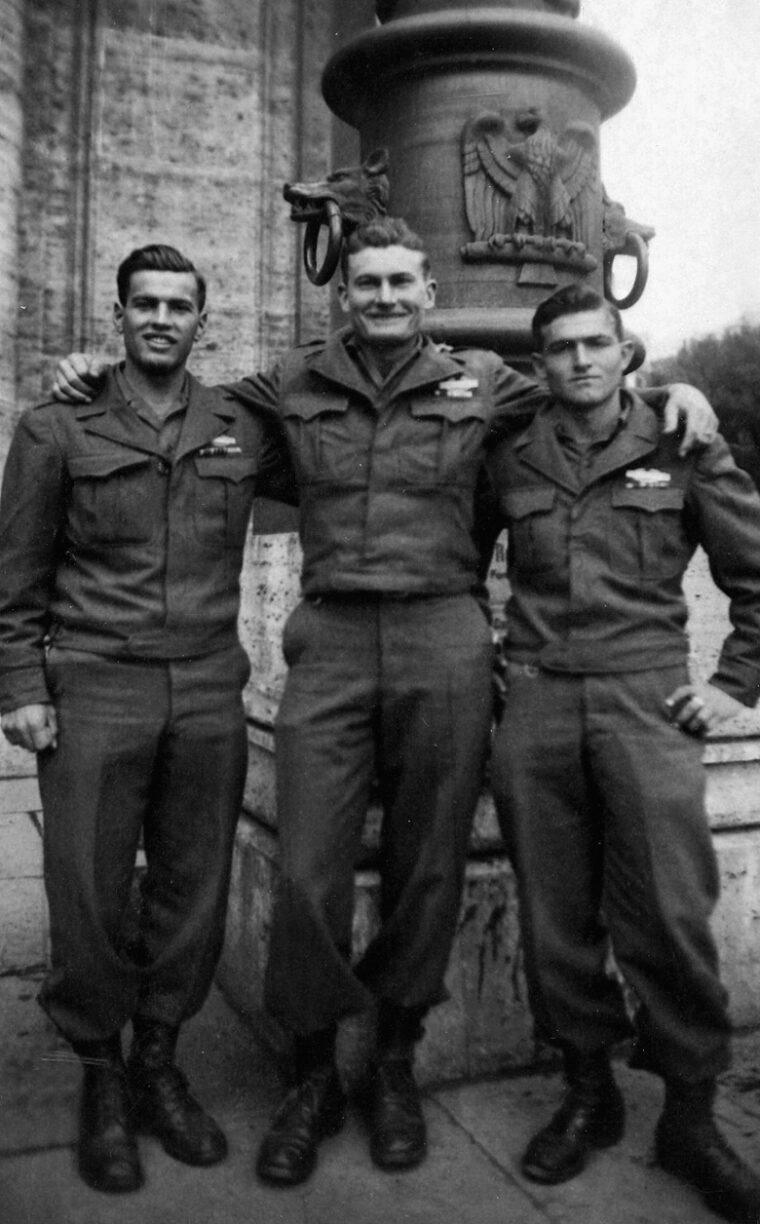 Paul R. McNelis of the 85th Infantry Division poses in Rome with two fellow GIs.