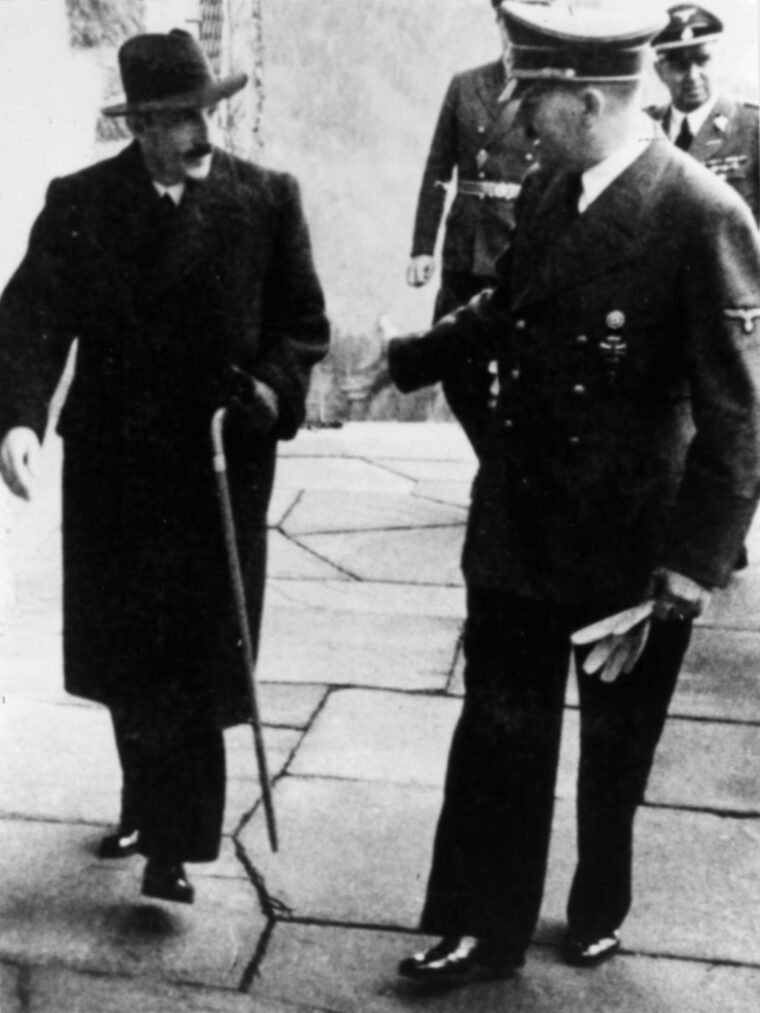 King Boris III of Bulgaria (left) walks with Adolf Hitler during a visit to the Berghof, the Fuhrer’s mountain retreat, 1941. 
