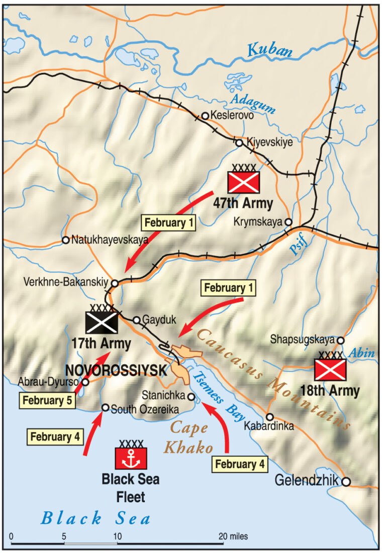 The operation to liberate the port city of Novorossiysk from its German and Romanian captors was to be a coordinated assault from both land and sea. 