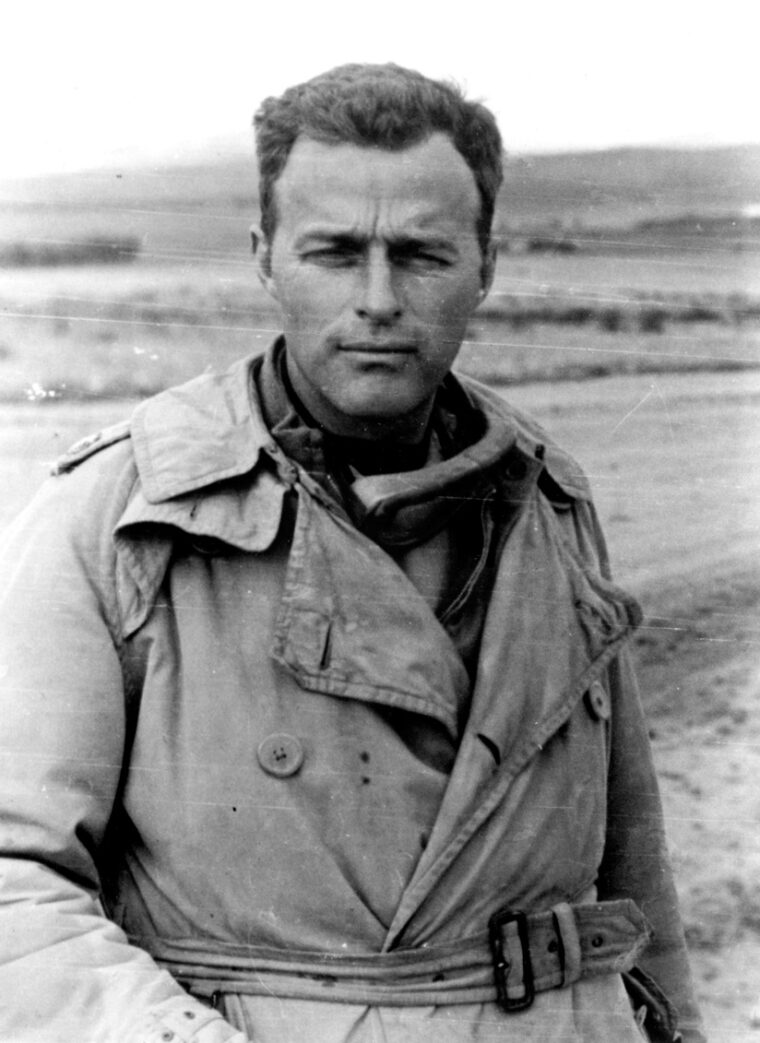 Lieutenant Colonel John Waters poses before a barren Tunisian plain in 1943. Married to Patton’s daughter, Waters was the prize in a daring raid on a German prison camp.