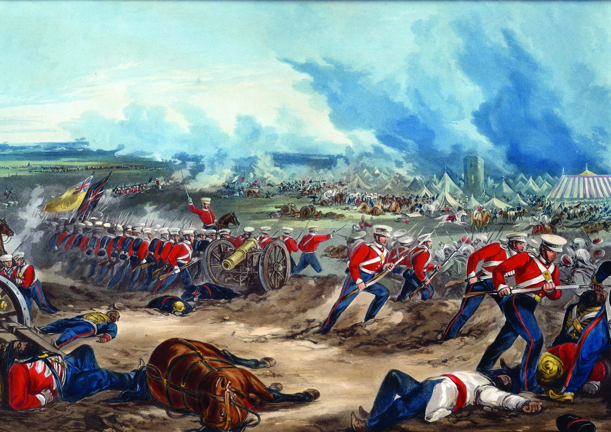 The 31st Regiment of Major General Sir Harry Smith’s division leads the British charge against the Sikhs at “Midnight Mudki” on December 18, 1845. The fighting continued well into the night.