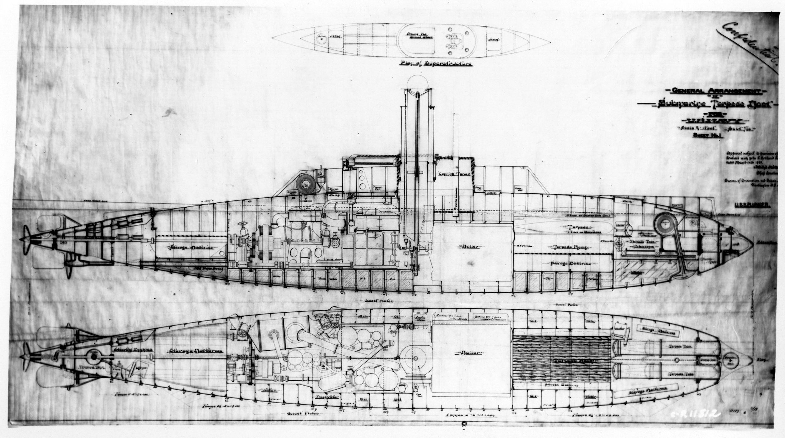 General plans for USS Plunger, dated March 1895.