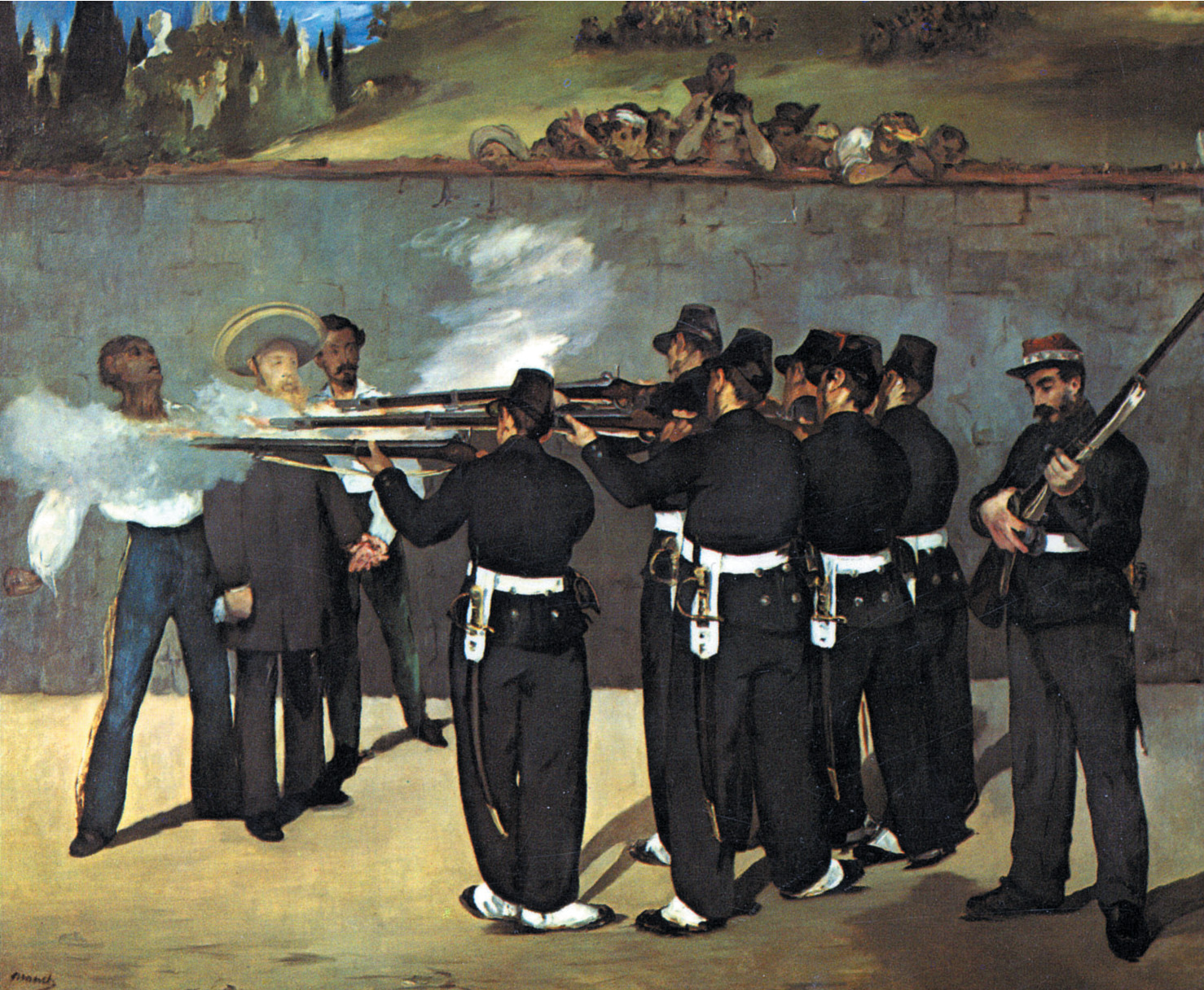 After the withdrawal of French troops from Mexico, Emperor Maximilian is executed by a Mexican firing squad in this contemporary painting by French artist Edward Manet.