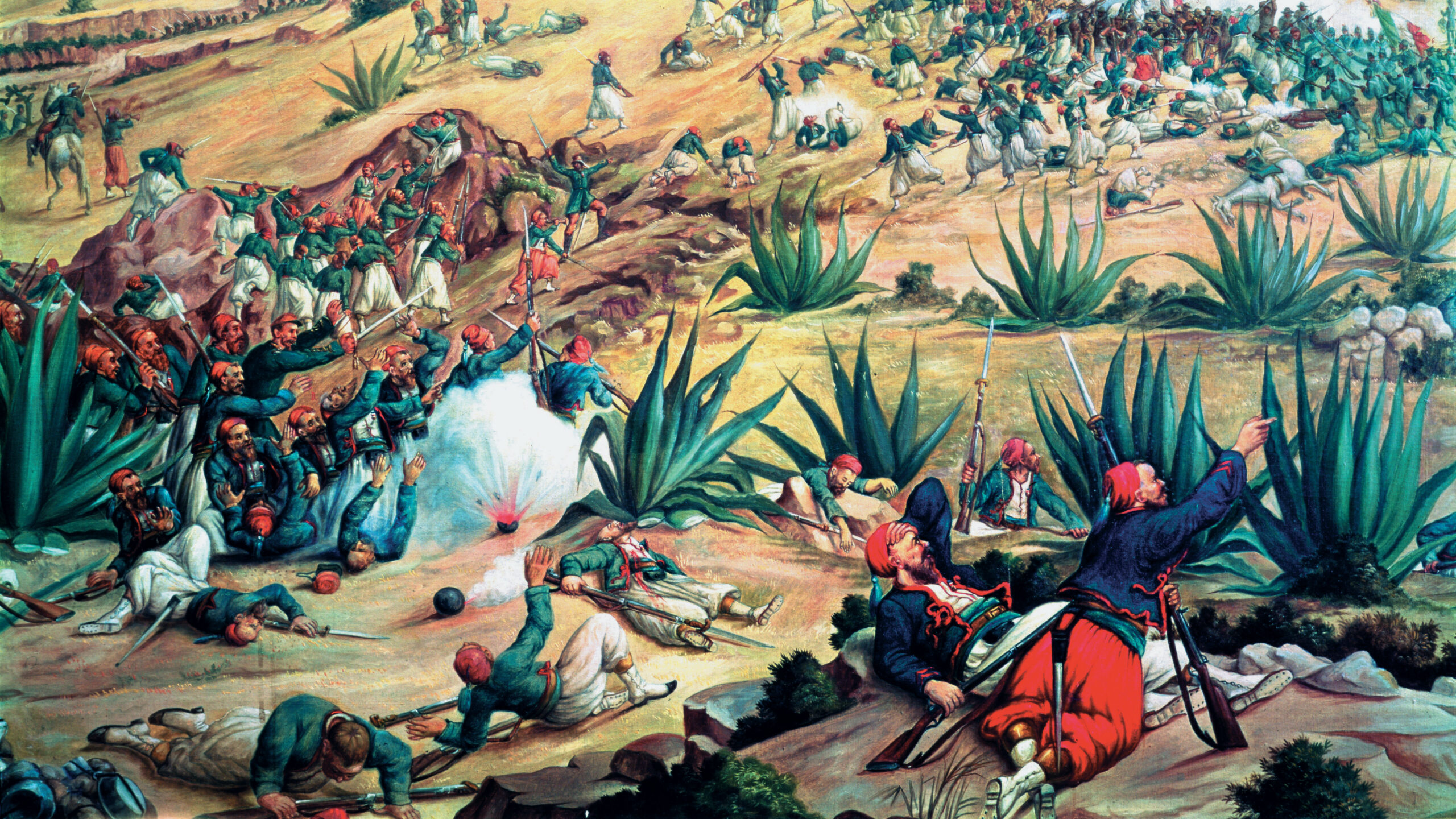Utilizing the natural terrain around Puebla, French Zoaves take cover while preparing to move on Mexican positions. Despite the superior pedigree of Comte de Lorencez’s French forces, General Ignacio Zargaoza’s homegrown defenders would serve as more than a match.