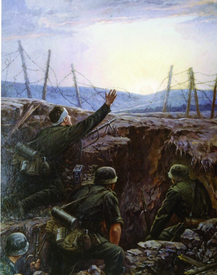 The Germans believed they had an impregnable position on the Taman Peninsula, but the persistent Soviet Army forced their retreat and eventual evacuation. Painting by Josef Jurutka.