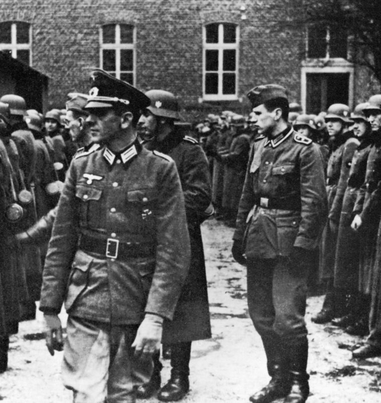 The 3rd Brandenburg Battalion undergoes inspection as several officers pass in the rear of the unit’s front flank. The 3rd Battalion gained fame for its exploits early in the war.