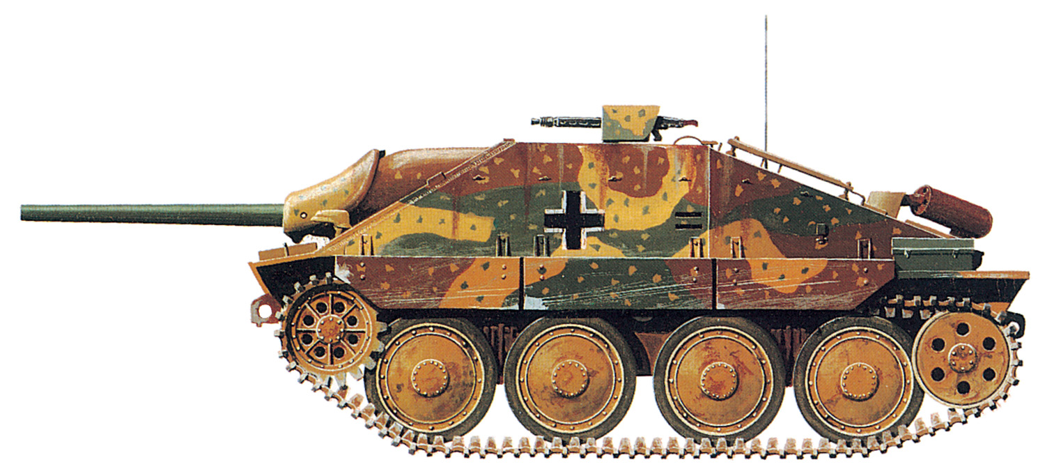 The 75mm, 15-ton Jagdpanzer 38(t), or Hetzer, was issued to tank-hunter units beginning in July 1944. 