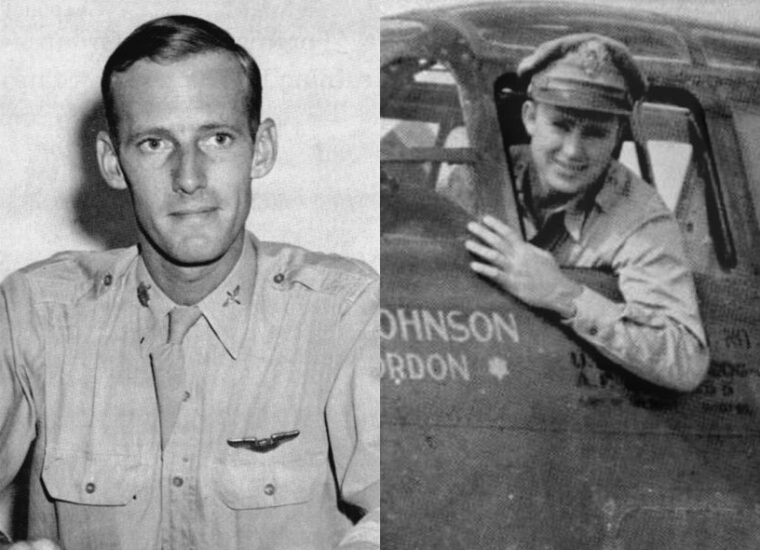 Colonel Robert Strauss (left) of the 312th Bombardment Group and Lieutenant Colonel Milton W. Johnson of the 417th Bombardment Group each led their commands in raids on Clark Field in the Philippines during January 1945. 