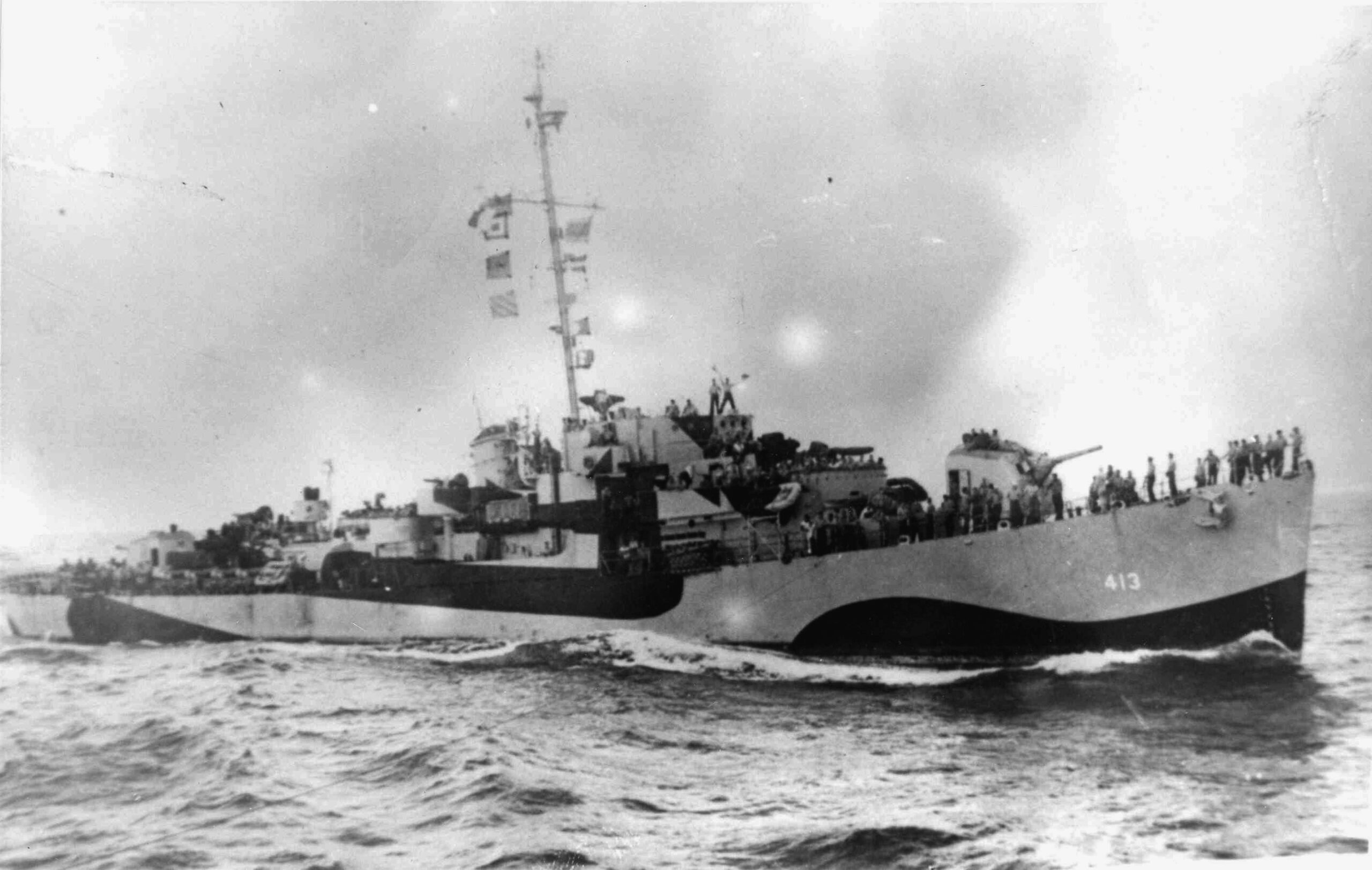 The destroyer escort USS Samuel B. Roberts took part in the epic struggle that came to be known as the Battle of Leyte Gulf. This photograph was taken in October 1944, a week before she was sunk in the Battle off Samar.