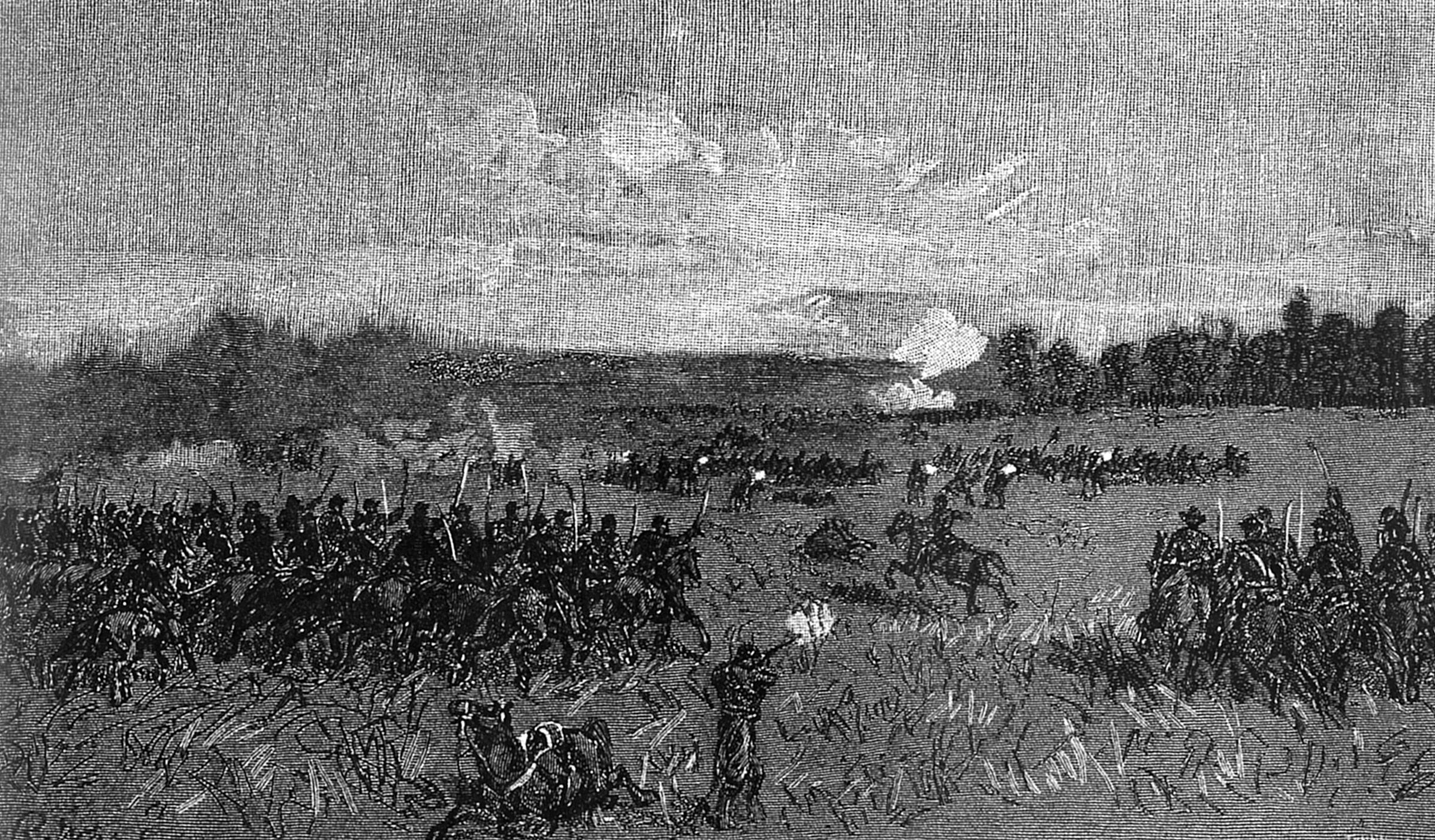 Battlefield artist Alfred Waud sketched the charge of the 1st Virginia Cavalry and the countercharge by the 1st Michigan in the rolling Pennsylvania farmland.