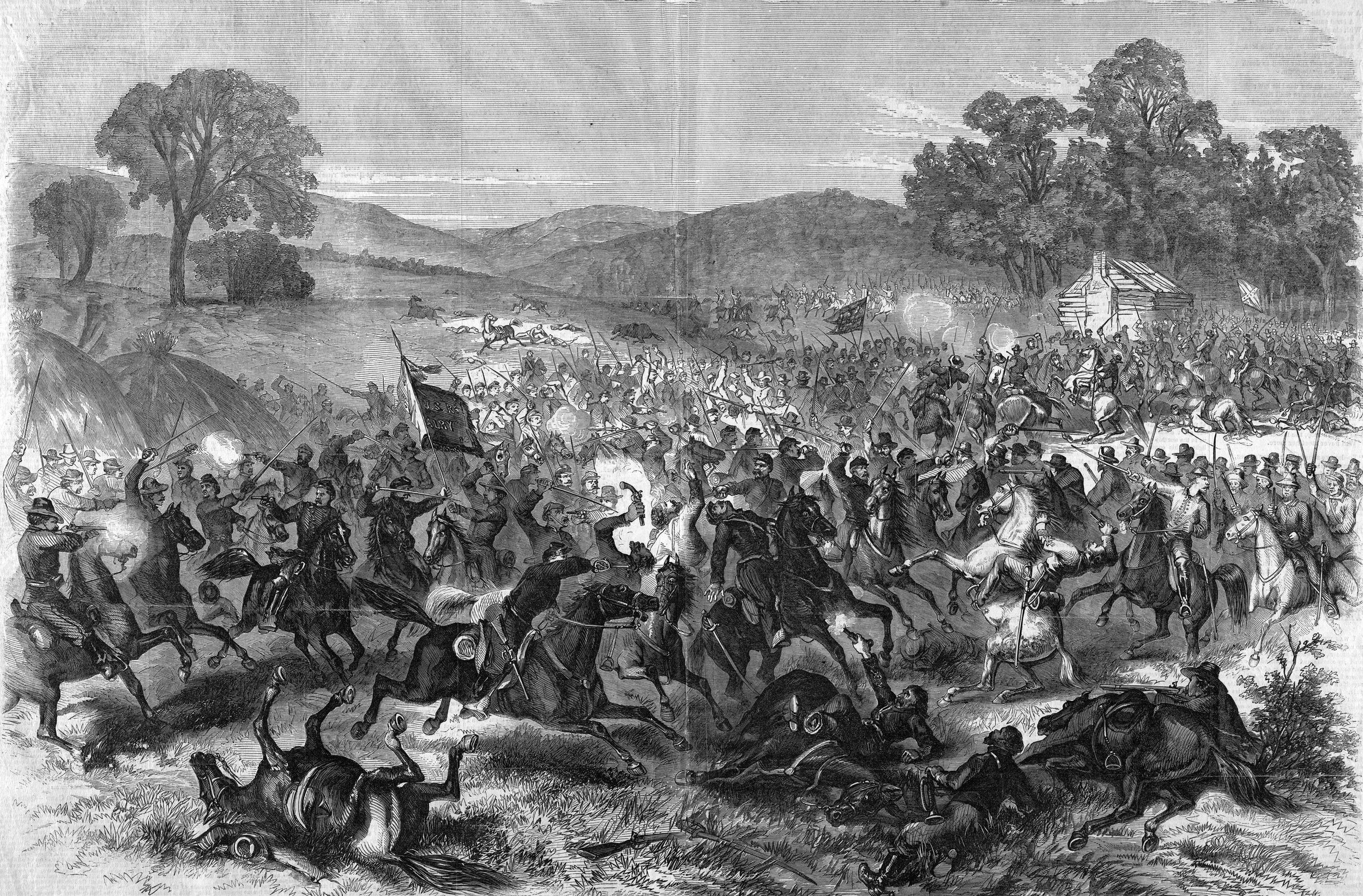 Union Brigadier General John Buford fought a follow-up battle with Stuart’s cavalry at Boonsboro, five days after Gettysburg. From Frank Leslie’s Illustrated Newspaper.
