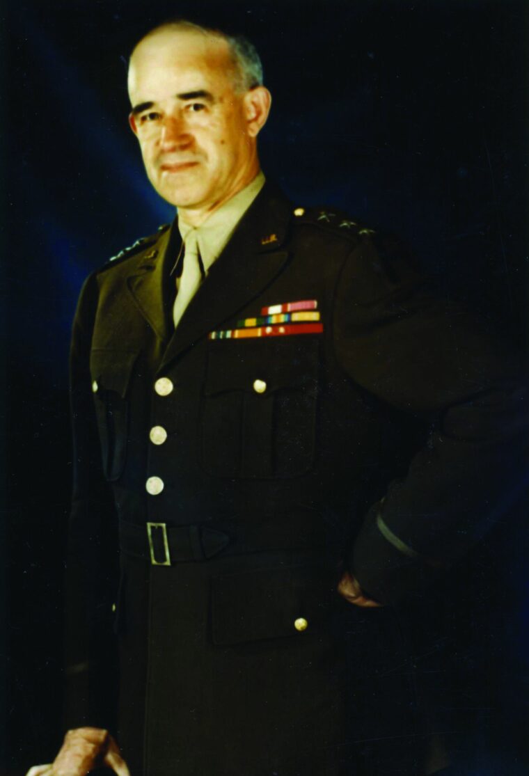 Bradley stood for this formal portrait at the height of his military career. His even temperament and concern for his troops characterized his tenure in high command.