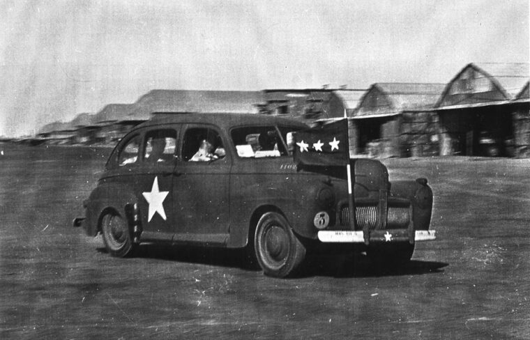 Patton in his 1938 Cadillac 75.