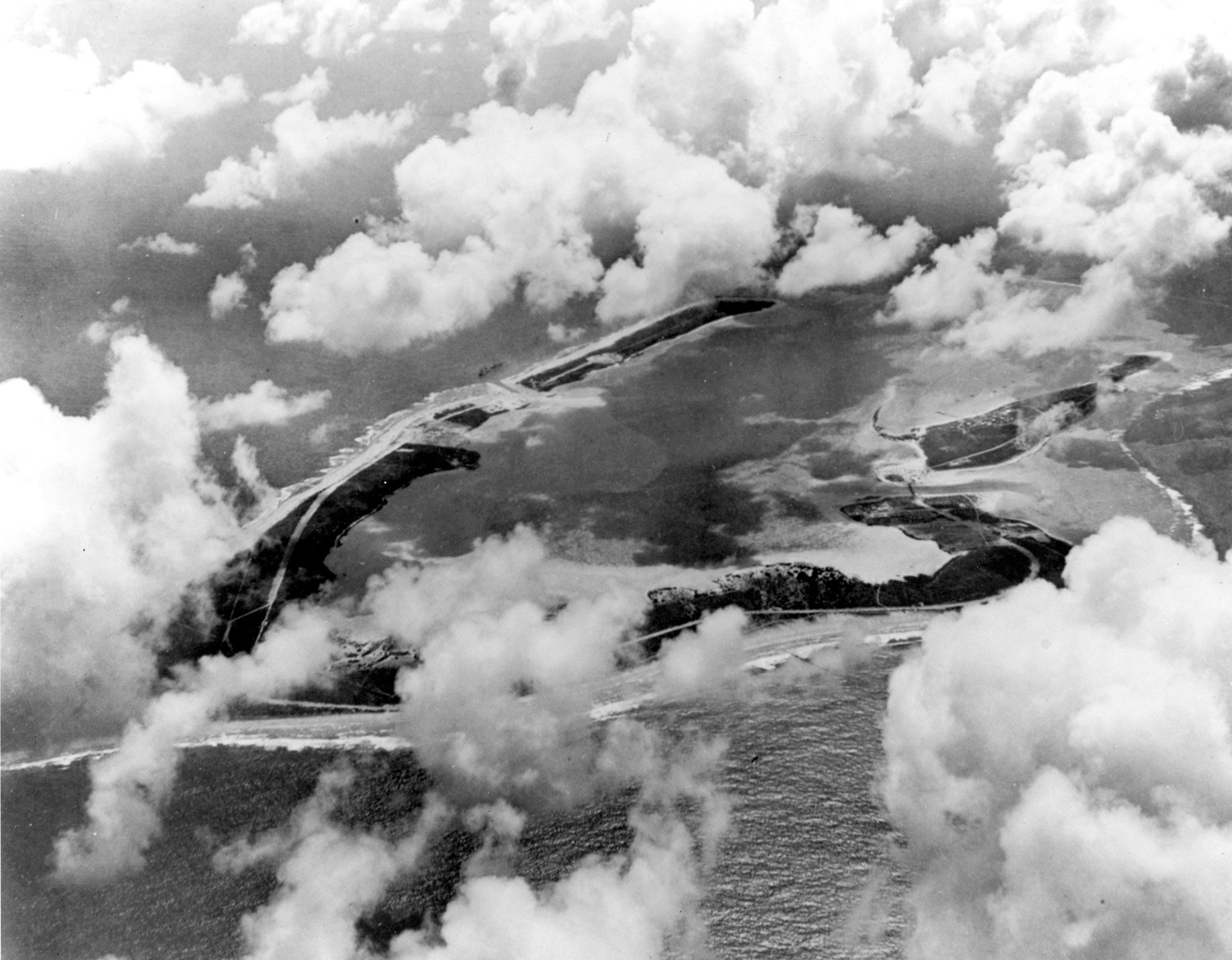 Photographed in the spring of 1941, this aerial view of Wake was taken from the northeast.