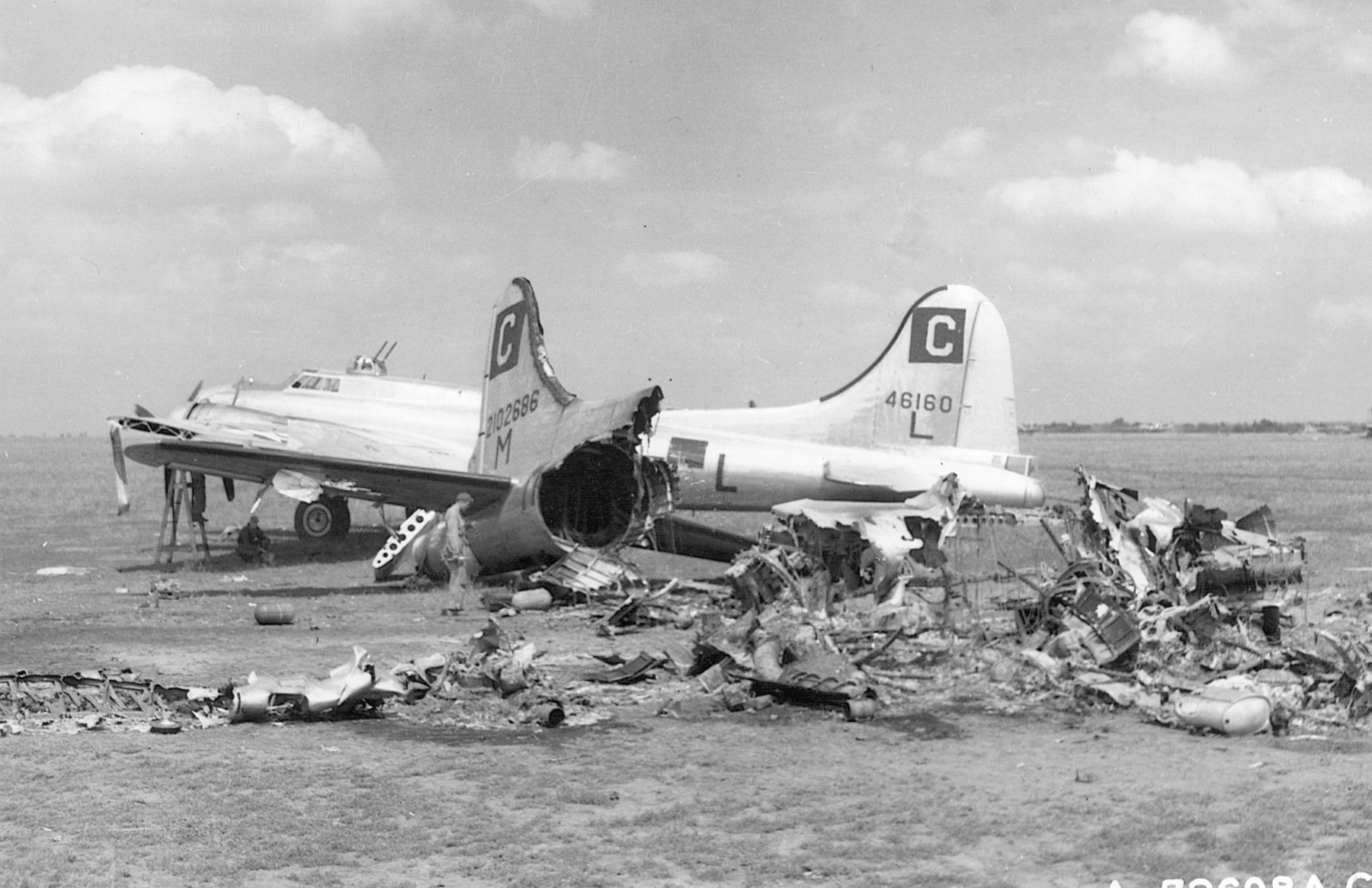 Some B-17s of the 96th Bomb Group were destroyed on the ground during a German raid on the Poltava air base, June 21, 1944.