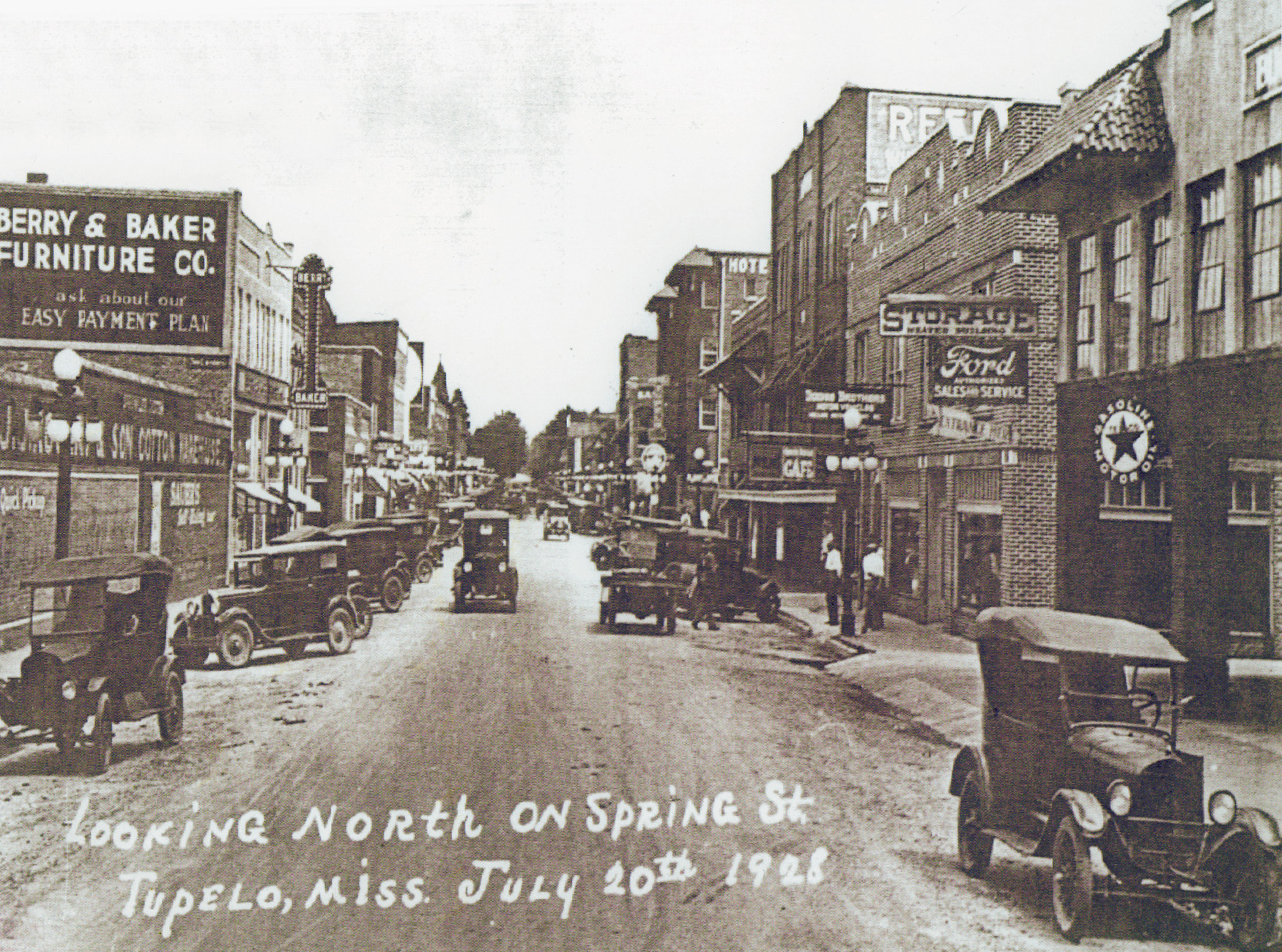 Tupelo commanded a railroad and was an important crossroads in its section of Mississippi.  Here is the town in the 1920s. 