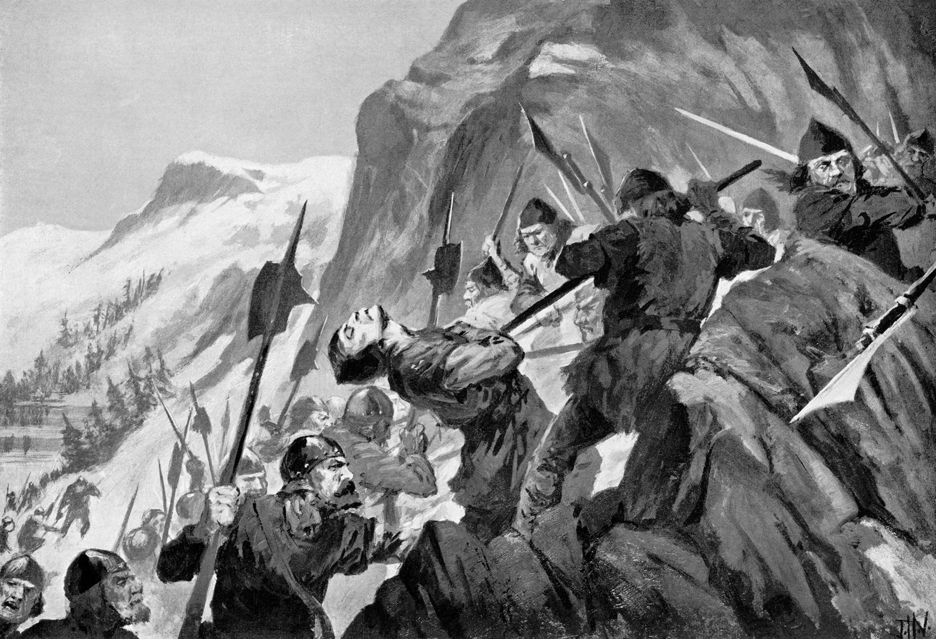 Swiss troops repulse a counterattack by the Austrians.