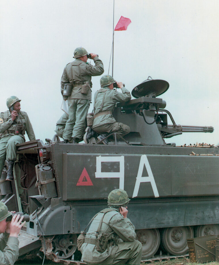 Americans of the 59th Artillery, 8th Infantry Division fire a Vulcan gun in Vietnam in 1970. The Vulcans were designed using the principles of Gatlings developed more than a century earlier. 