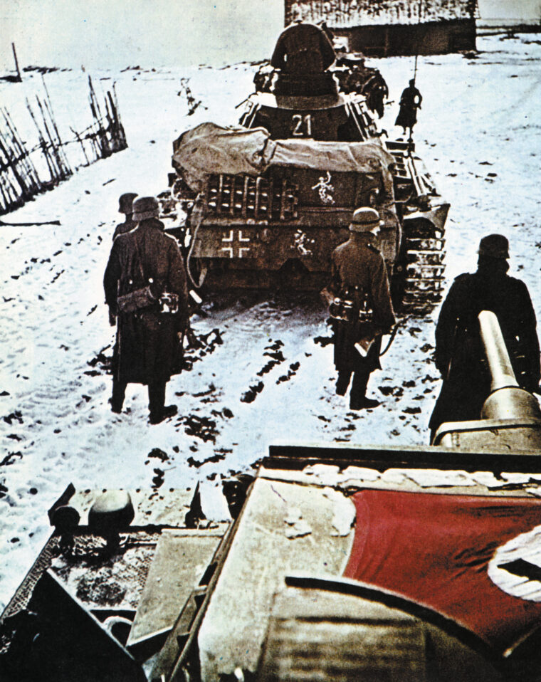 Aside from failing supply lines and the relentlessness of the Red Army, German forces found themselves confronted with yet another obstacle: the Russian winter.