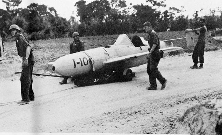 This Japanese Ohka suicide aircraft was captured by American forces during the fighting on the island of Okinawa. The Ohka was nicknamed “Baka,” or fool, by the Americans.