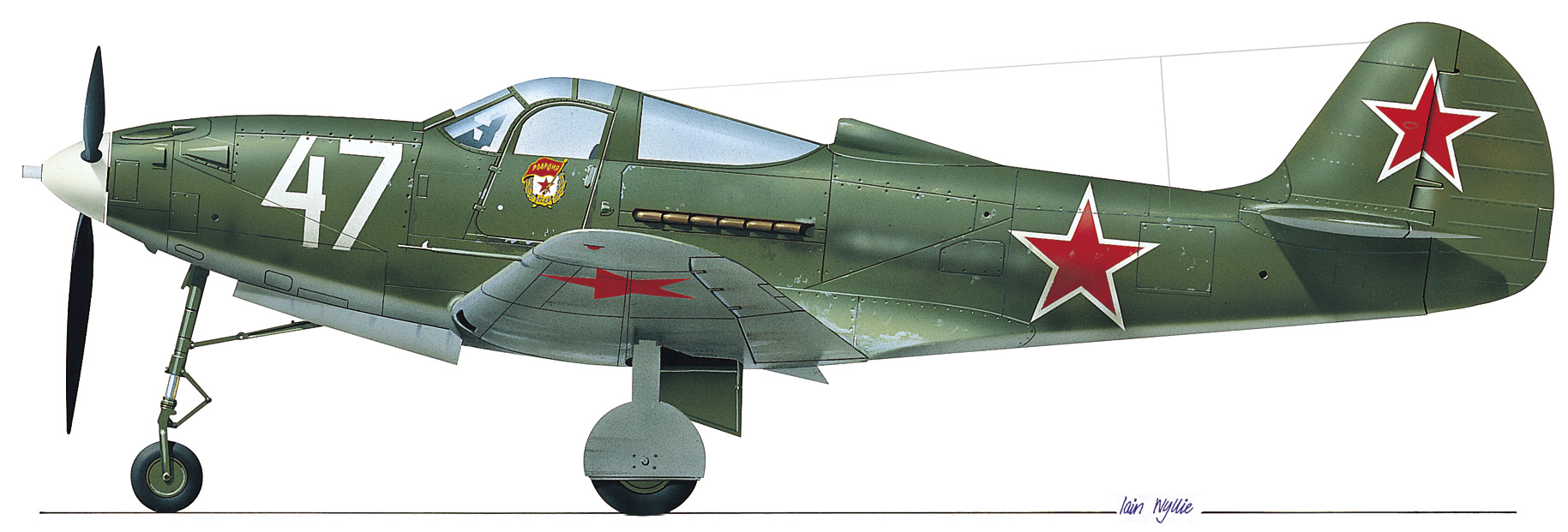 Sporting Red Air Force markings, this P-39 Airacobra is typical of the approximately 5,000 such fighters supplied to the Soviets during the Lend-Lease program by way of Alaska.
