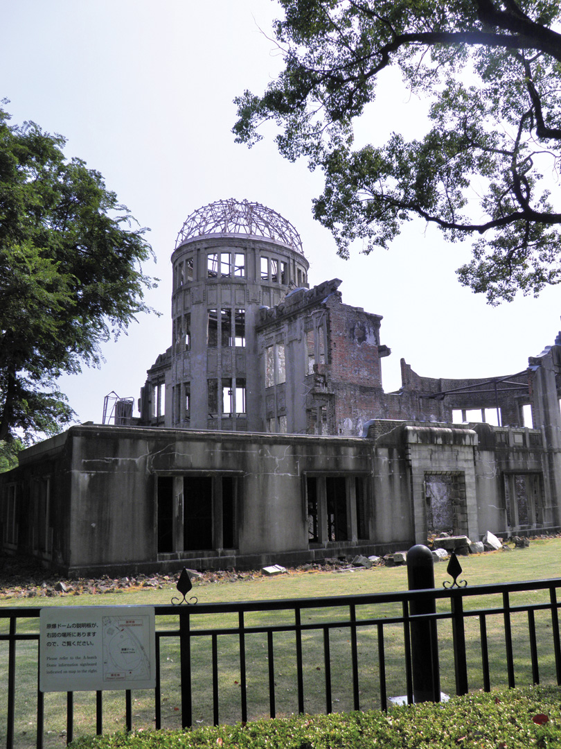 The stark, derelict remains of the former Hiroshima Prefectural Commercial Exhibition Hall, now known as the Genbaku, or “A-Bomb Dome,” stand as a visible reminder of the horrors of nuclear war.