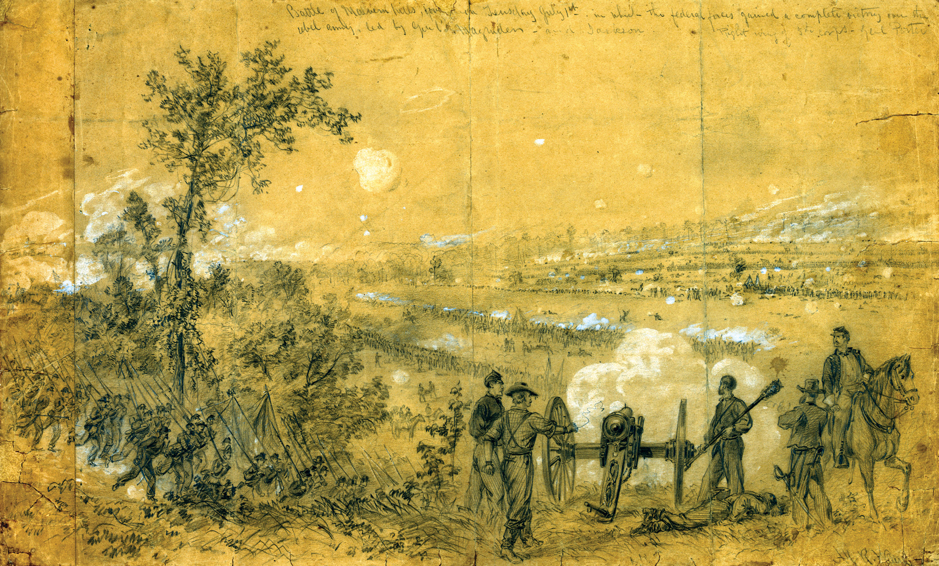 Harper’s Weekly illustrator Alfred Waud sketched the view from the Federal lines at Malvern Hill. The attack of Confederate Maj. Gen. D.H. Hill’s division forced Brig. Gen. Fitz John Porter to call for reinforcements.
