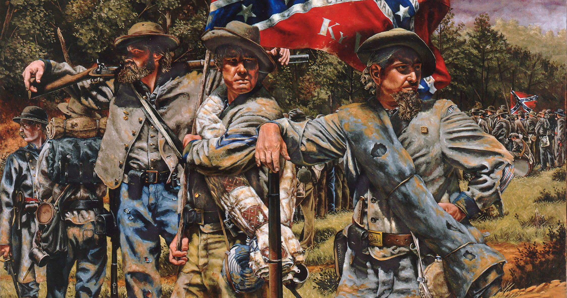 Artist Rick Reeves’ painting, The Orphans, shows members of the 6th Kentucky Regiment during the 1864 Atlanta campaign. By then, the brigade had been in action for more than two years.