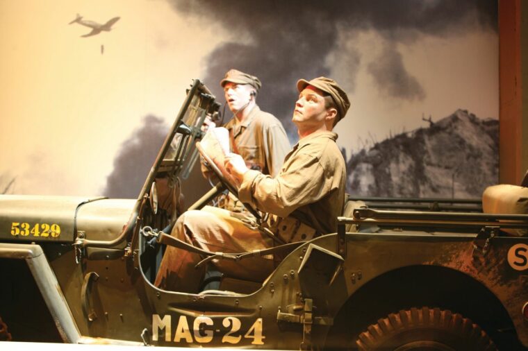 Wary Marines in a jeep watch the air war erupt above them in another diorama in the World War II Gallery.