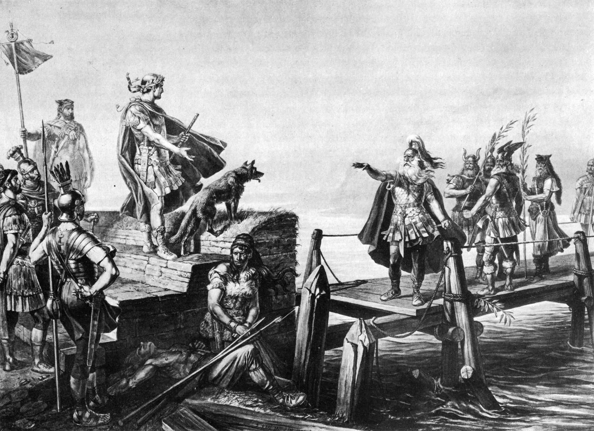 Caesar parlays with Helvetii tribal leader Divico in 58 bc at the outset of the Gallic wars. The Helvetii sent troops to support Vercingetorix during his uprising.