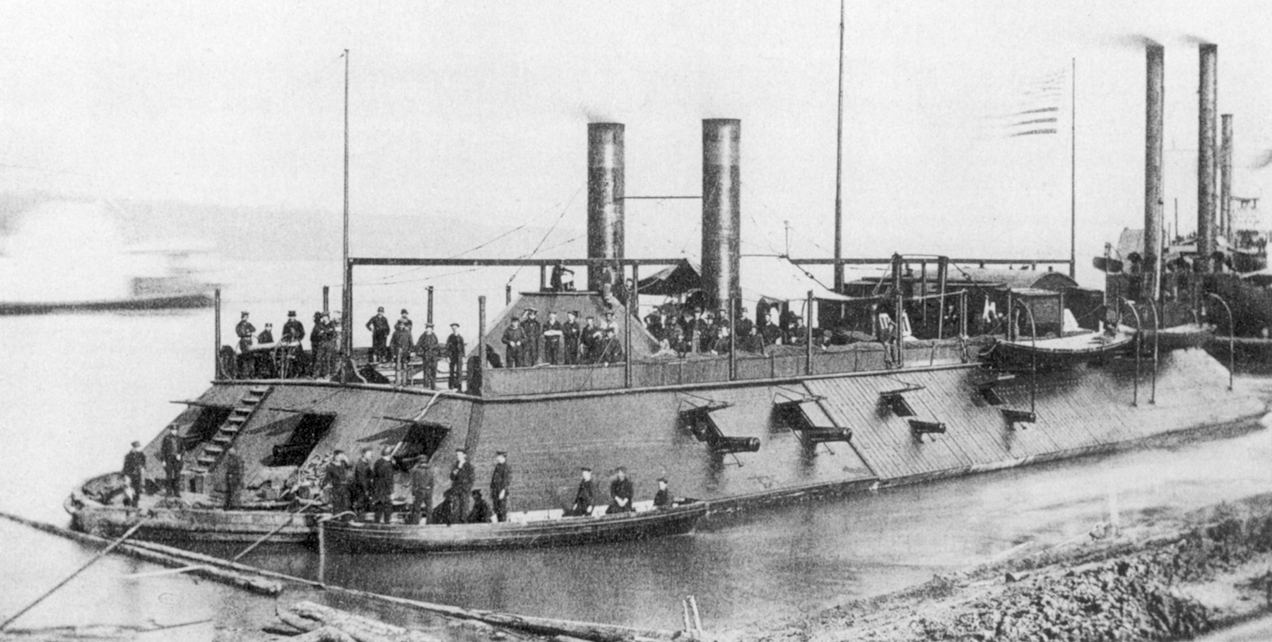 The Carondelet was one of James Eads’ hastily but soundly constructed gunboats. She bombarded both forts and eventually became the most celebrated boat in the West. 