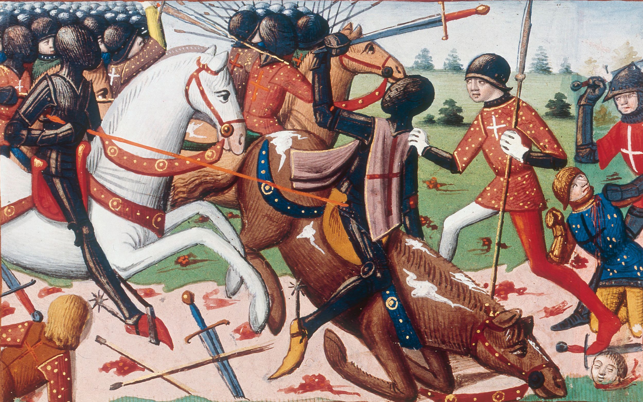 English Duke Talbot surrenders his sword to the Duke of Alençon. Talbot would later be ransomed, only to die at the Battle of Castillon in 1453.