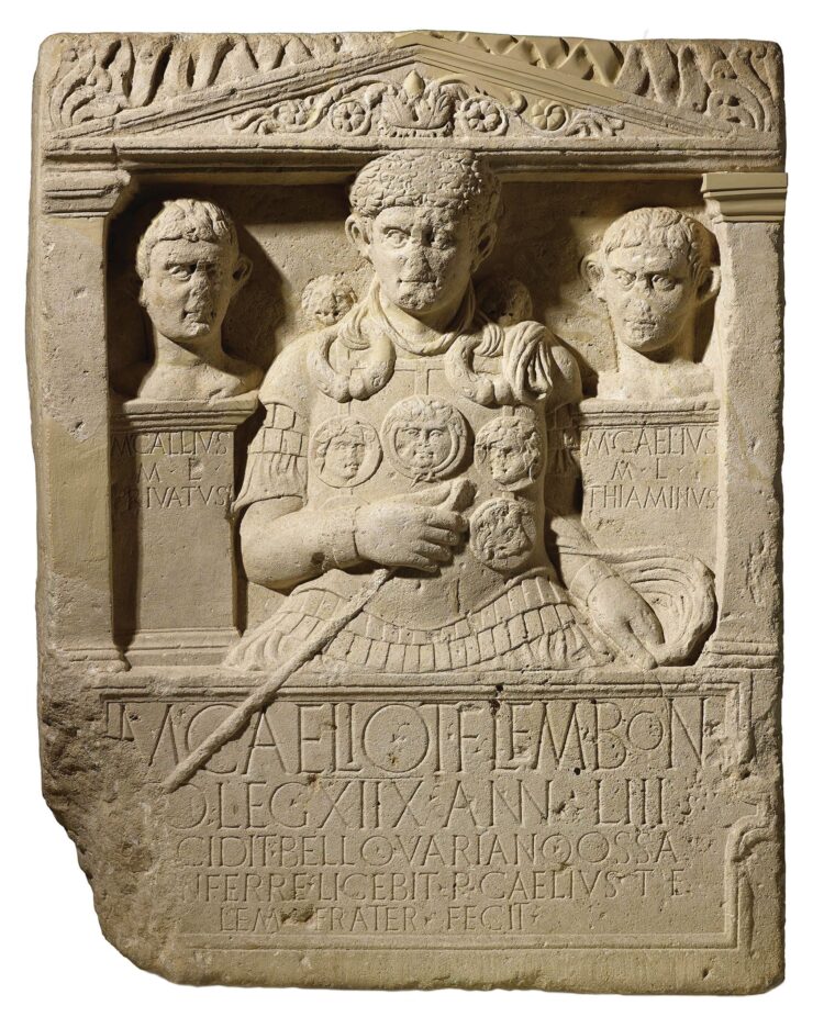 The empty memorial tomb of Marcus Caelius, 53, the senior centurion of Roman Legion XVIII, killed at the Battle of Teutoburg Forest. This cenotaph was discovered in northwest Germany in 1620. The inscription reads, in part, “His bones, if found, may be placed in this monument....”