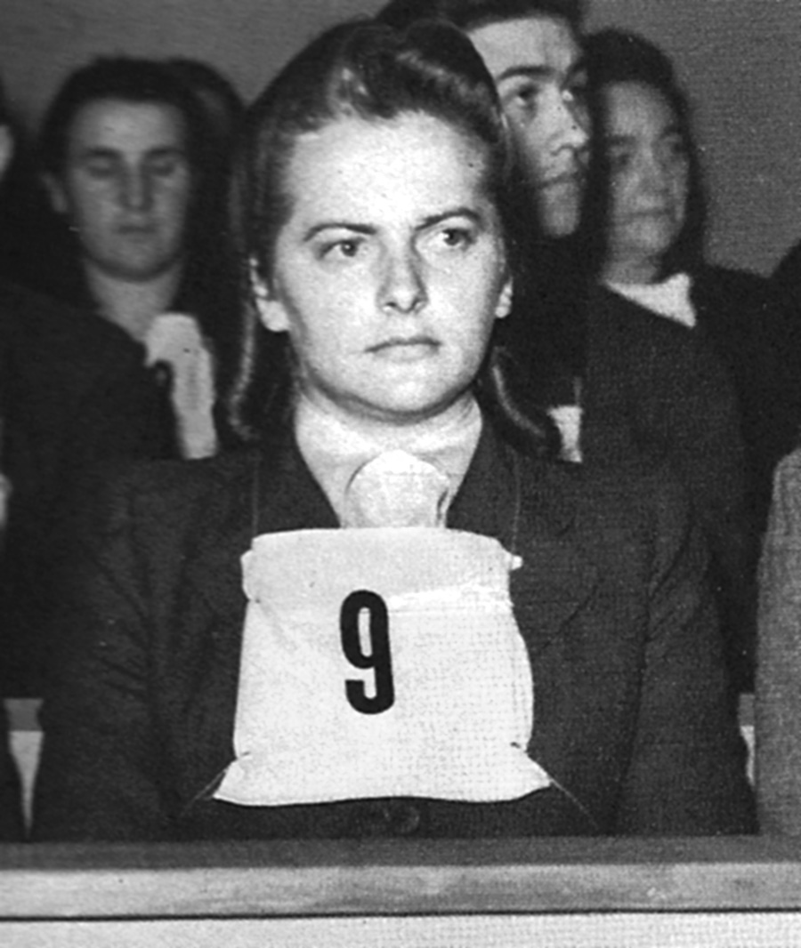 Irma Grese, the “beautiful beast,” did her best to appear cool and aloof during the trial. She was hanged on December 13, 1945.