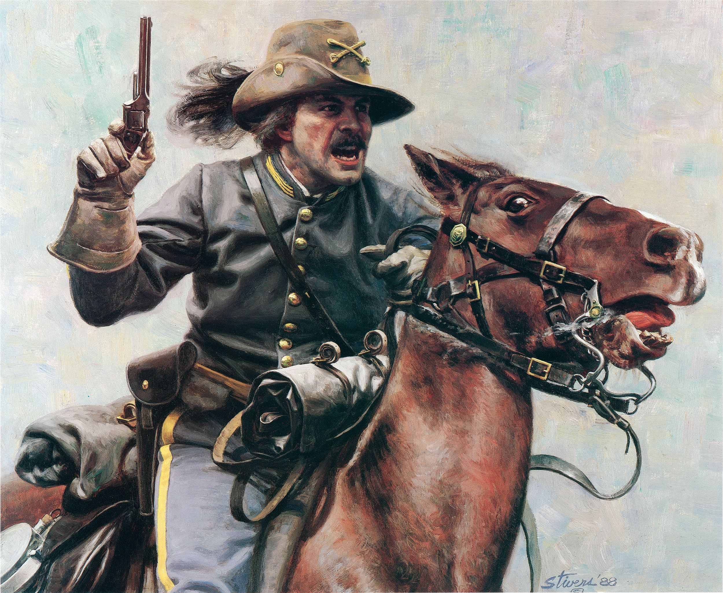 The spirit and dash of the Confederate cavalryman is well captured in Don Stivers’ painting, The Commander. The swirling fight at Trevilian Station would test those qualities to the max.
