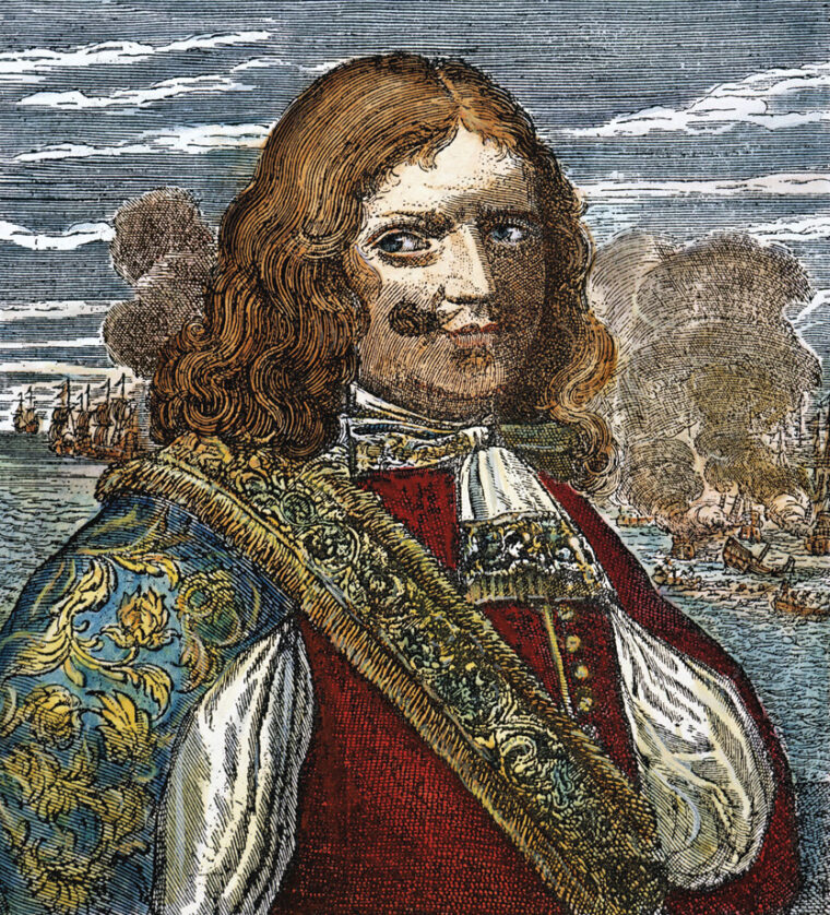 Sir Henry Morgan, depicted in a period engraving, plundered the Spanish Main.