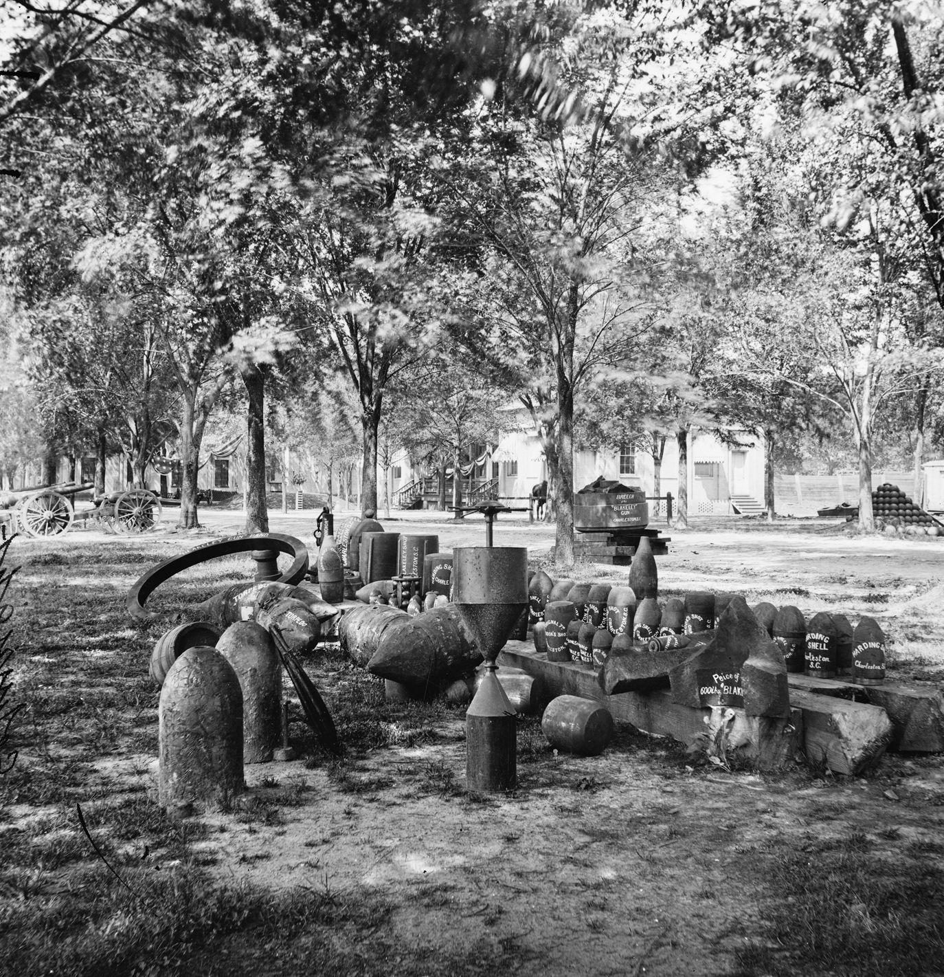 Captured Confederate ordnance, including torpedos and artillery shells. The Confederate high command had initial reservations about using naval and land mines, but it eventually embraced the technology as a way to offset the tremendous manpower and equipment advantages of Union forces.