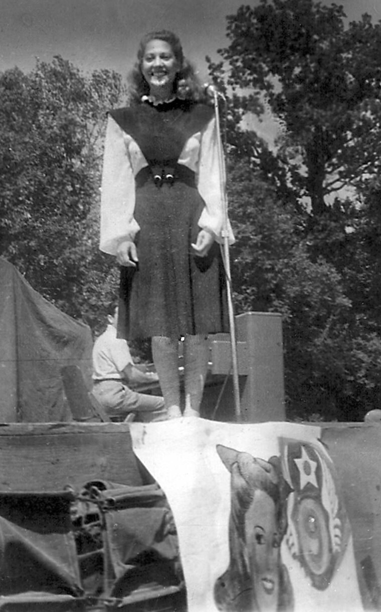 USO singer Dinah Shore entertained the troops at Le Molay, France, summer 1944.