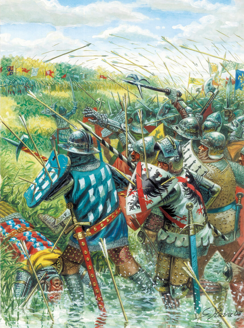 French men-at-arms assault a formidable English position at Auray in September 1364. An English counterattack shattered the French.