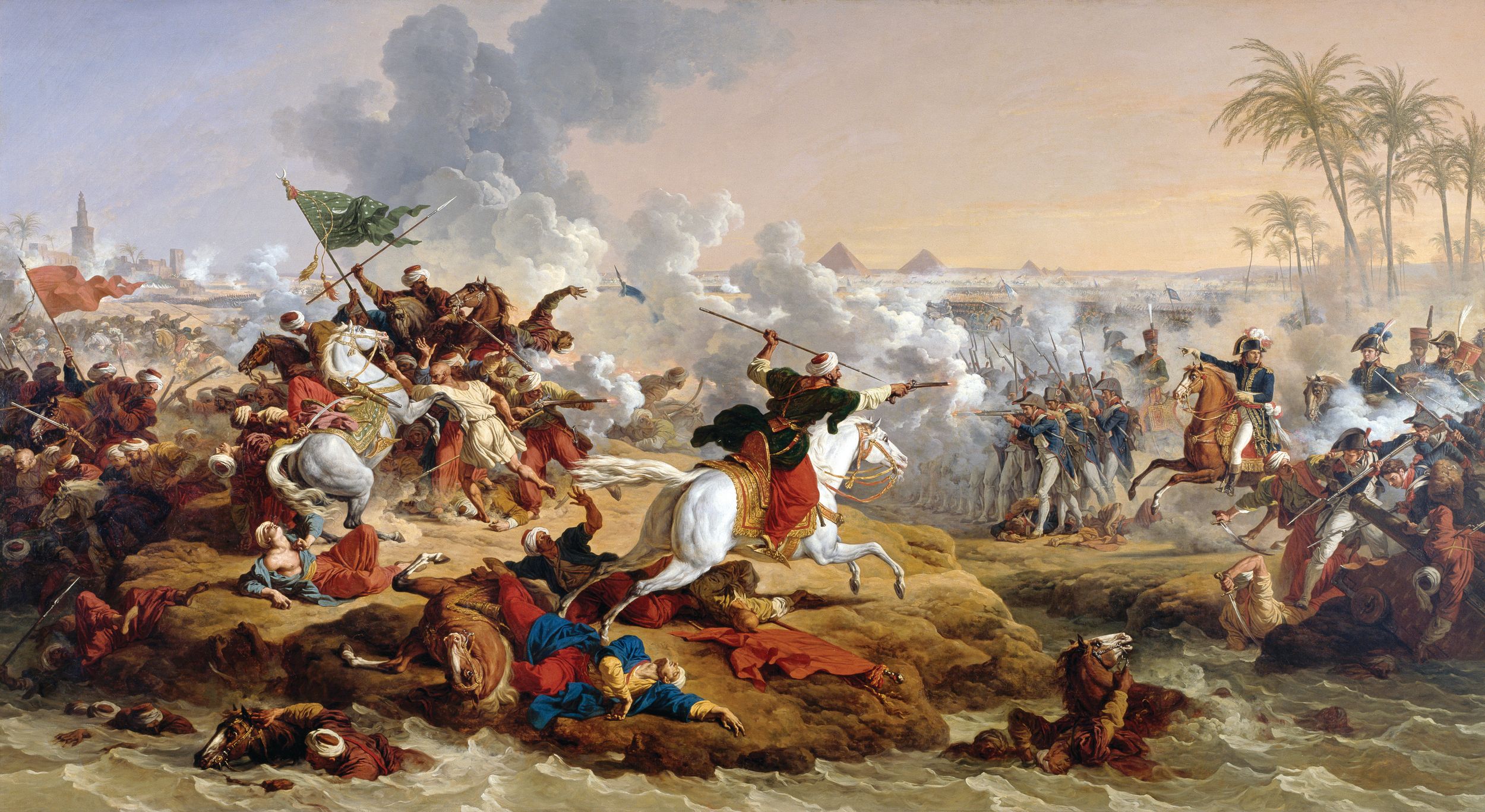 Mameluke cavalry charges French infantry squares. The Mamelukes bravery was no match for Napoleon’s deadly artillery.