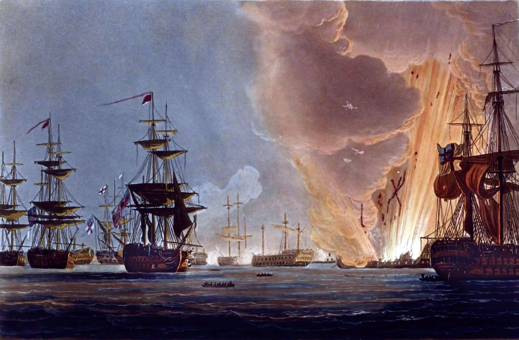 The French garrison in Alexandria heard the explosion of the French flagship L’Orient 20 miles away on the night of August 1. Rear Admiral Sir Horatio Nelson’s destruction of the French fleet in Aboukir Bay left Bonaparte’s army stranded in Egypt.