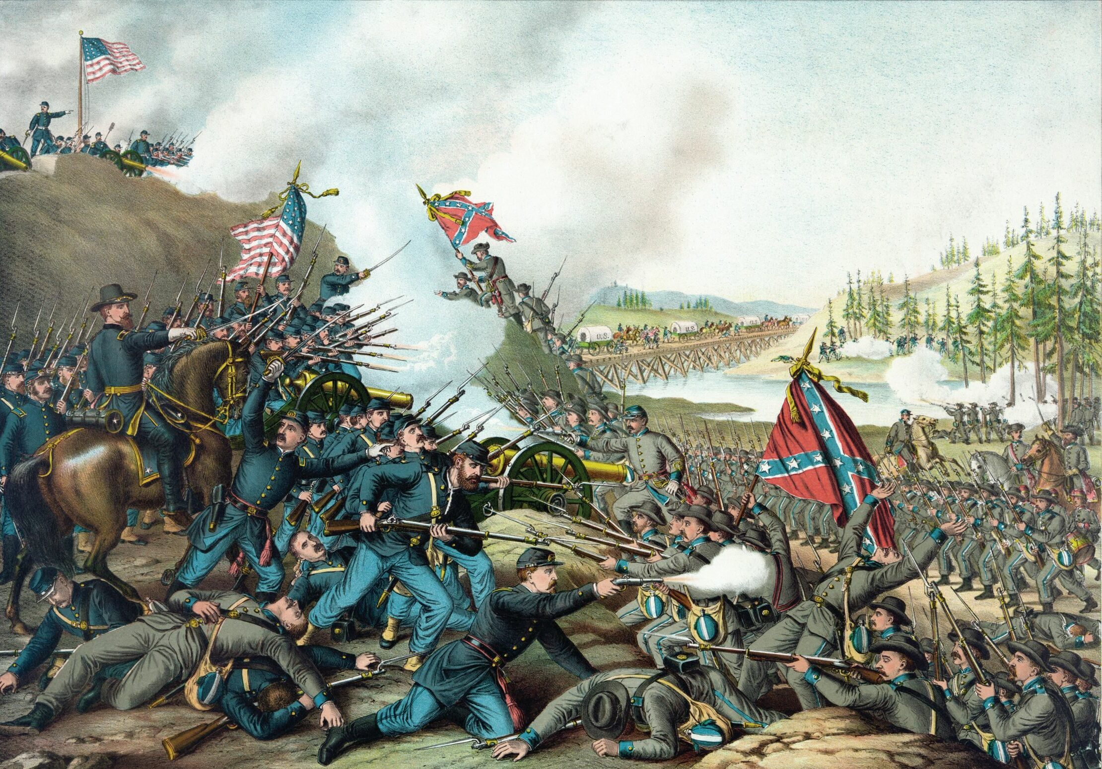 The Battle of Franklin is depicted in a chromolithograph. Hailed as the “Stonewall Jackson of the West,” Cleburne is remembered as a hard fighter, strict disciplinarian, and fearless leader who was beloved by his men.